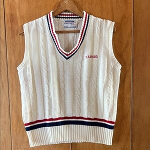 Vintage Stanford Cable Knit Cricket Vest • Cream V-Neck • Men’s Small